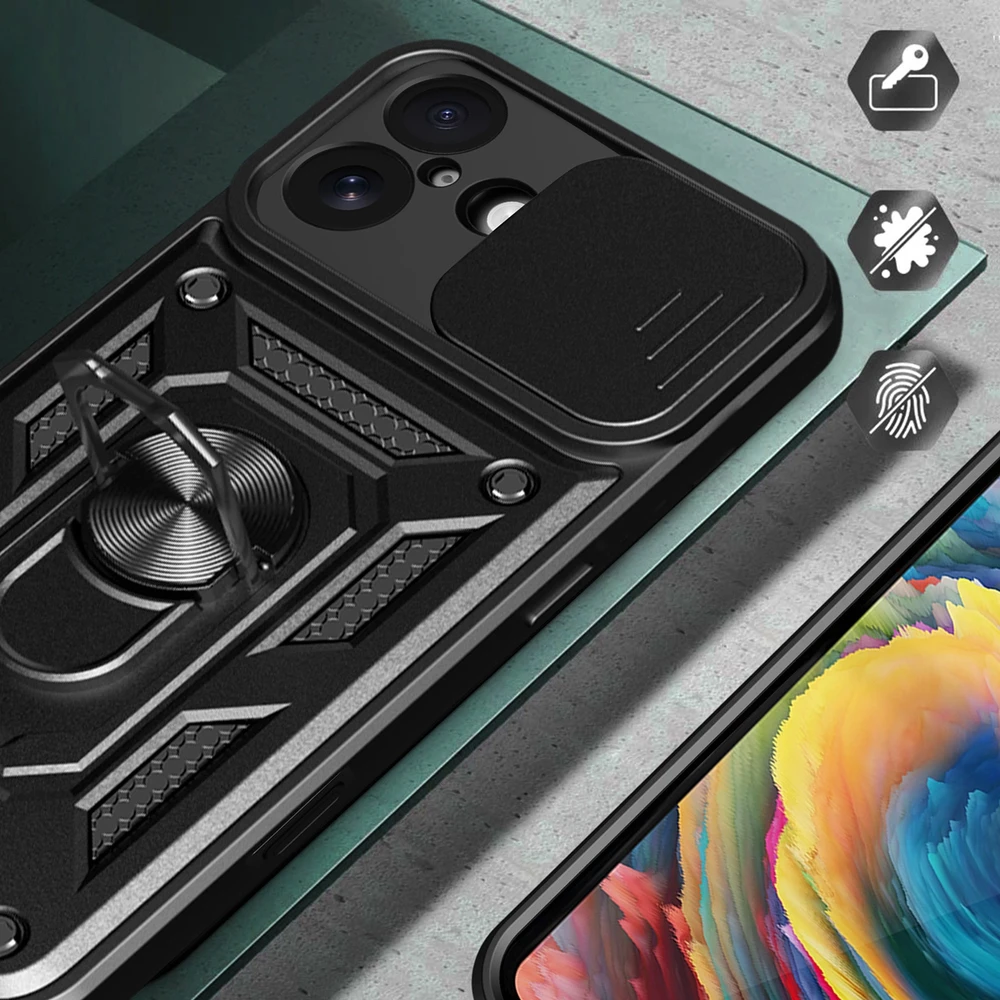 Hurtel Hybrid Armor Camshield Apple iPhone 17 dėklas su stoveliu and Camera Cover – juodos spalvos