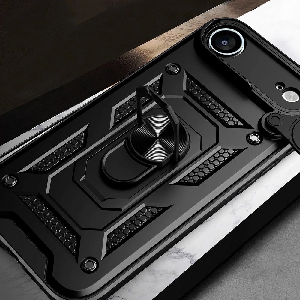 Hurtel Dėklas Hybrid Armor Camshield skirtas Apple iPhone 17 Air šarvuotas su stoveliu ir kameros apsauga – juodos spalvos