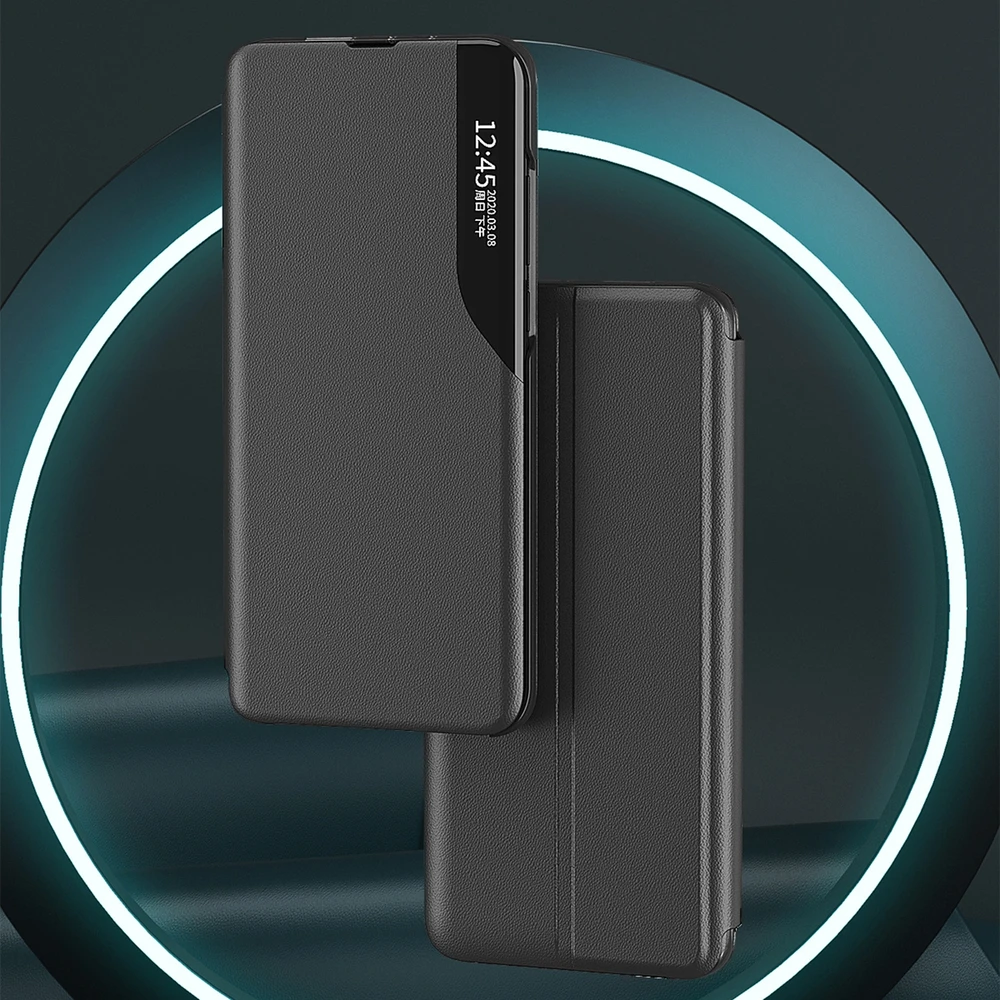 Hurtel Eco Leather View dėklas elegant dėklas su flap and stand skirtas Apple iPhone 16e – juodos spalvos