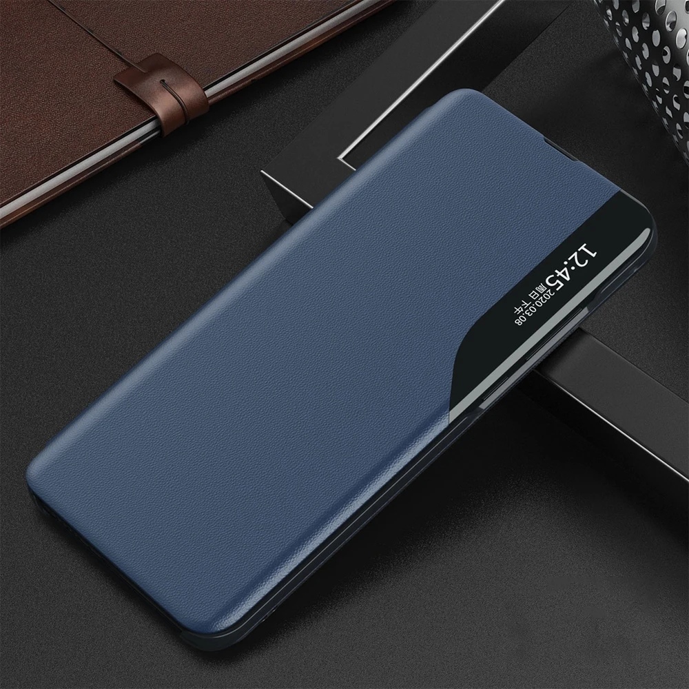 Hurtel Eco Leather View dėklas elegant dėklas su flap and stand skirtas Apple iPhone 16e – mėlynos spalvos
