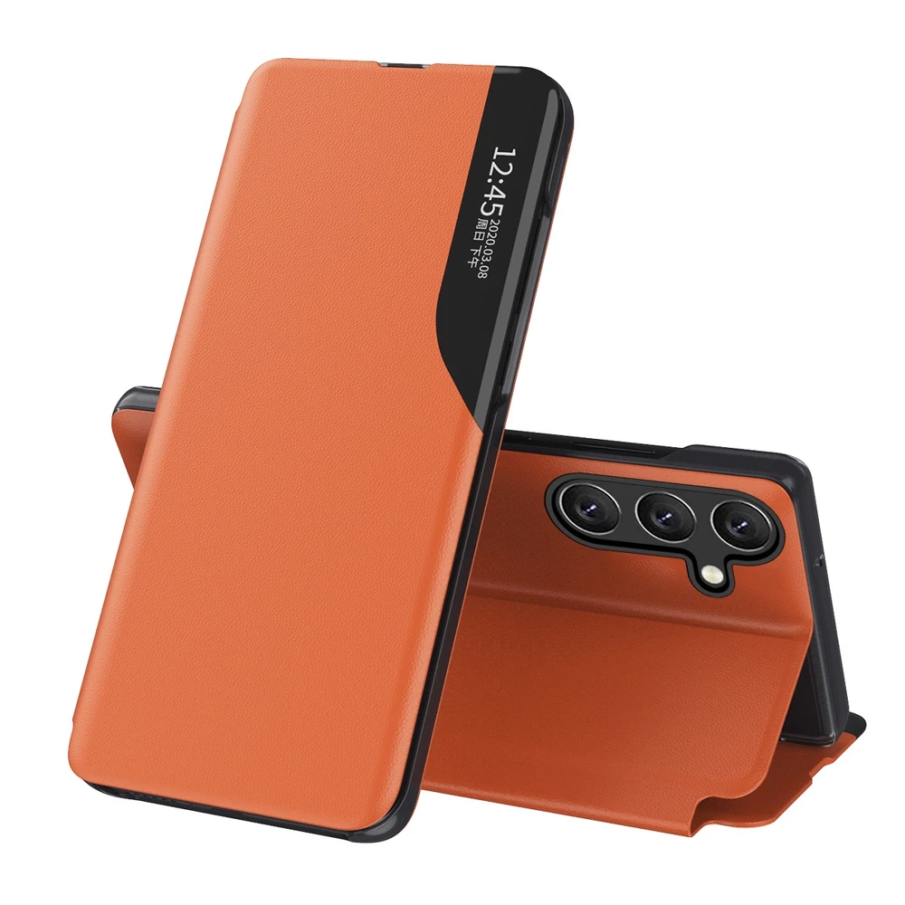 Hurtel Eco Leather View Case elegant su piniginės ir stovelio funkcionalumu Samsung Galaxy A26 – dėklas telefonui oranžinės spalvos