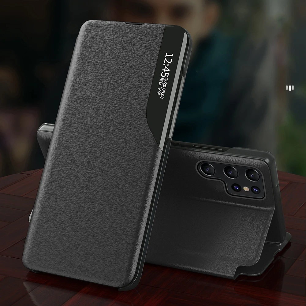 Hurtel Eco Leather View Case Samsung Galaxy S24 FE dėklas telefonui juodos spalvos