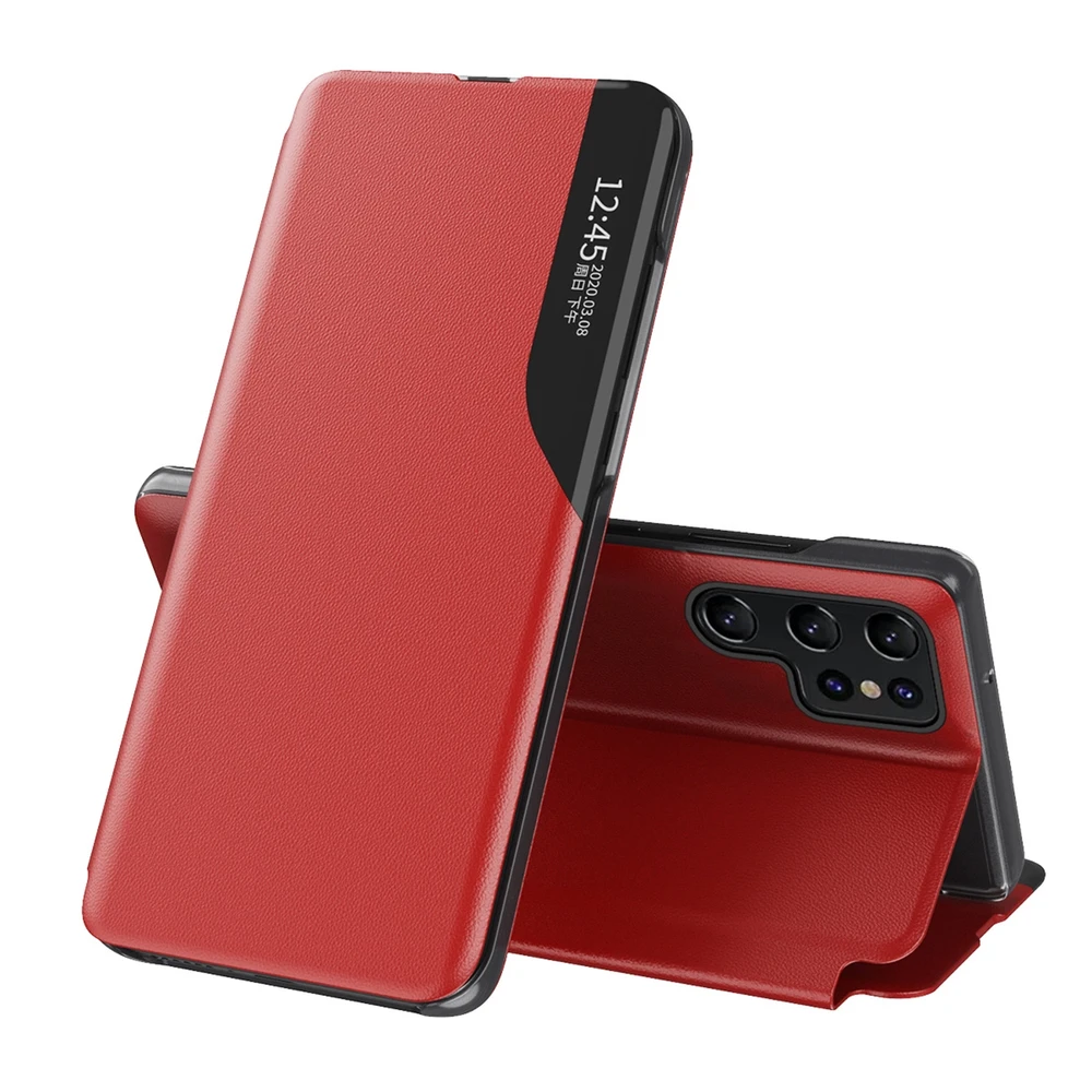 Hurtel Eco Leather View Case Samsung Galaxy S25 Ultra dėklas telefonui raudonos spalvos