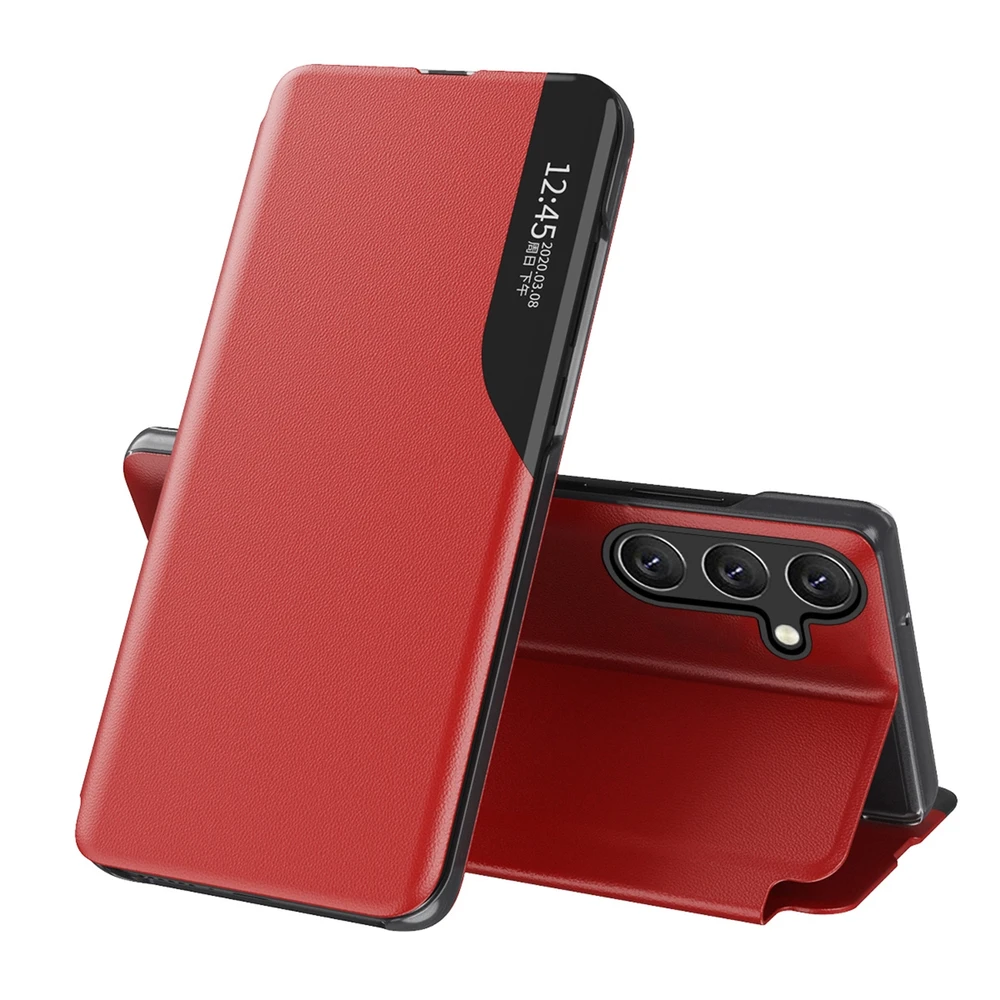 Hurtel Eco Leather View Case Samsung Galaxy S24 FE dėklas telefonui raudonos spalvos