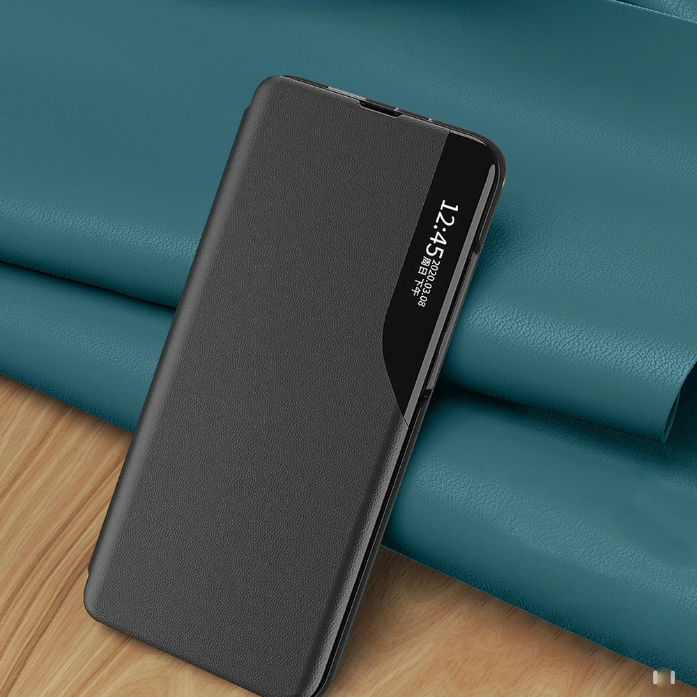 Hurtel Eco Leather View Xiaomi Redmi Note 12 Pro+ atverčiamas su stoveliu dėklas telefonui juodos spalvos