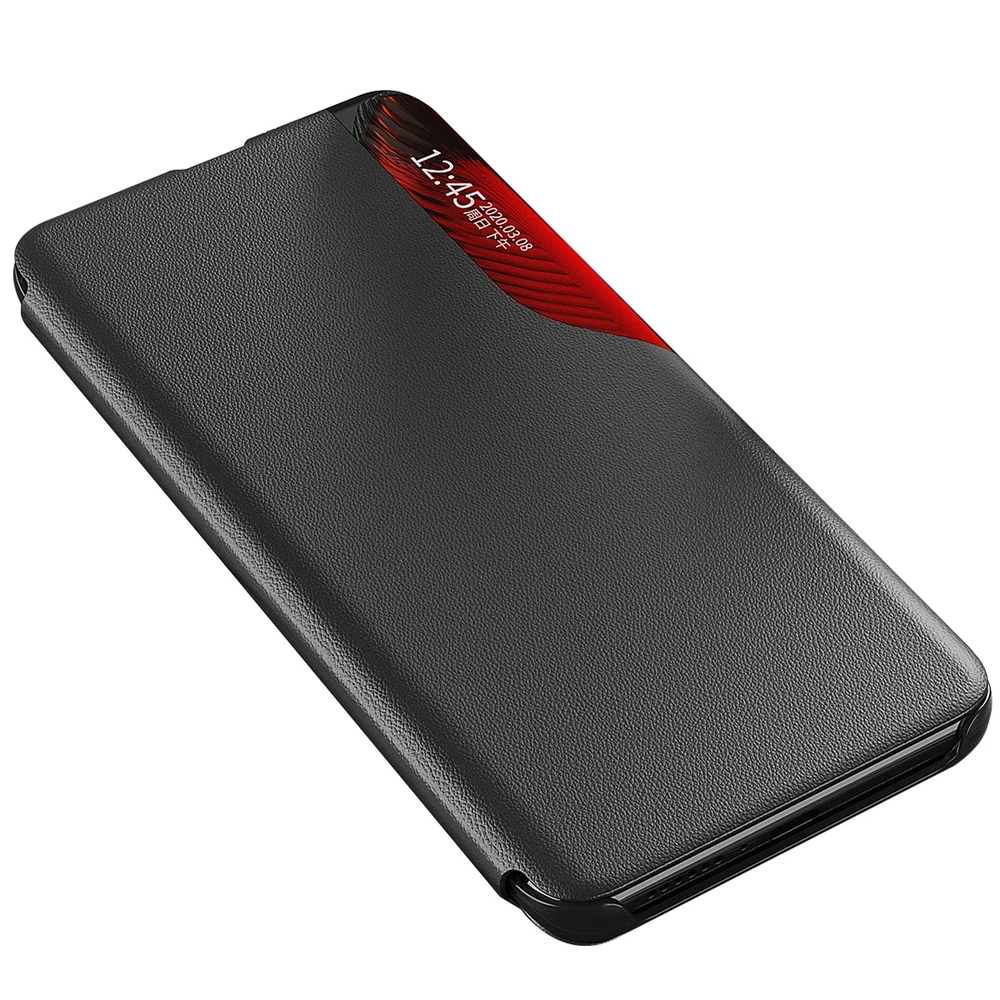 Hurtel Eco Leather View Xiaomi Redmi Note 12 Pro+ atverčiamas su stoveliu dėklas telefonui juodos spalvos