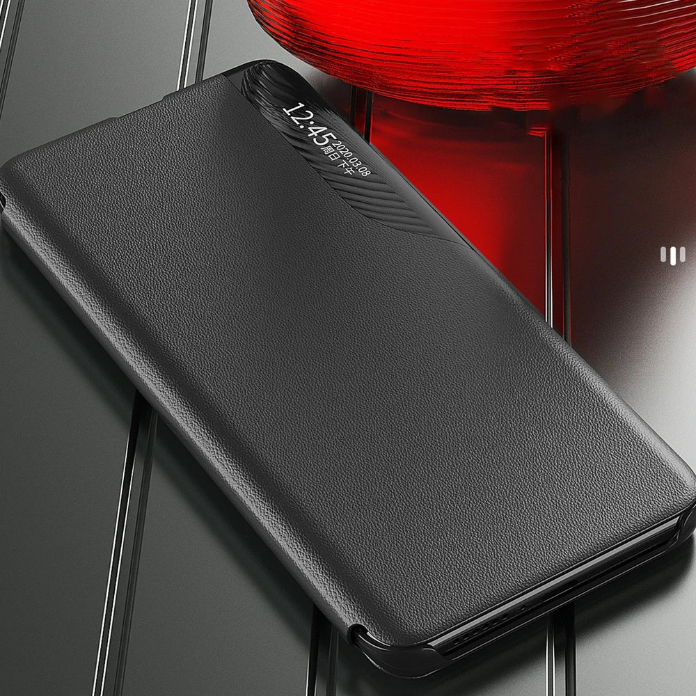Hurtel Eco Leather View Xiaomi Redmi Note 12 Pro+ atverčiamas su stoveliu dėklas telefonui juodos spalvos