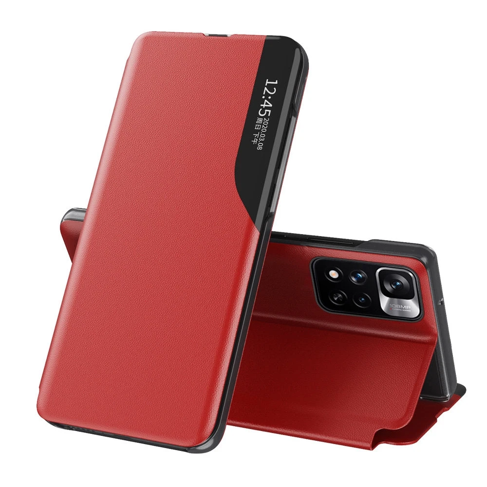 Hurtel Eco Leather View dėklas skirtas Xiaomi Redmi Note 11 Pro+ 5G (China) / 11 Pro 5G (China) / Mi11i HyperCharge / Poco X4 NFC 5G, raudonas