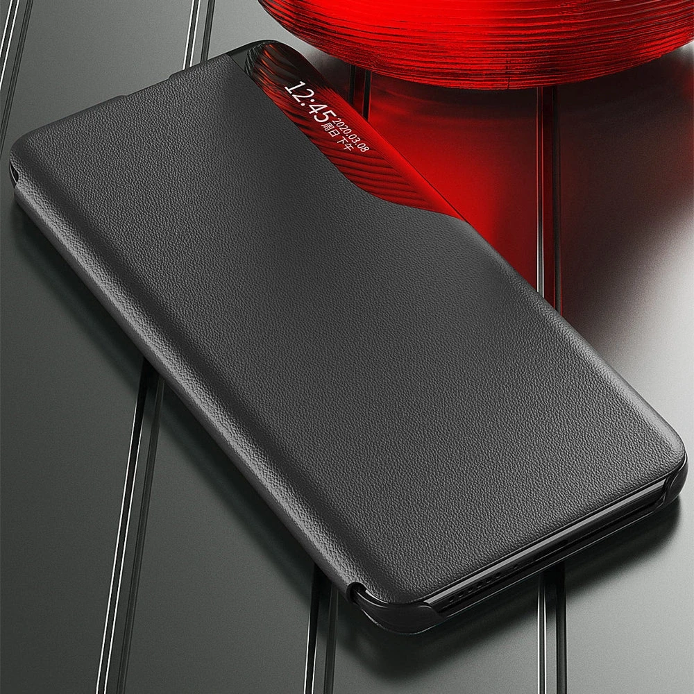 Hurtel Eco Leather View dėklas skirtas Xiaomi Redmi Note 11 Pro+ 5G (China) / 11 Pro 5G (China) / Mi11i HyperCharge / Poco X4 NFC 5G, raudonas