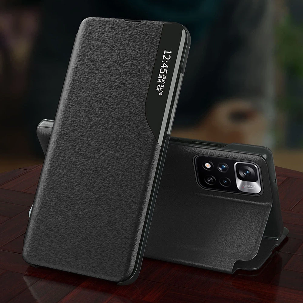 Hurtel Eco Leather View dėklas skirtas Xiaomi Redmi Note 11 Pro+ 5G (China) / 11 Pro 5G (China) / Mi11i HyperCharge / Poco X4 NFC 5G, raudonas