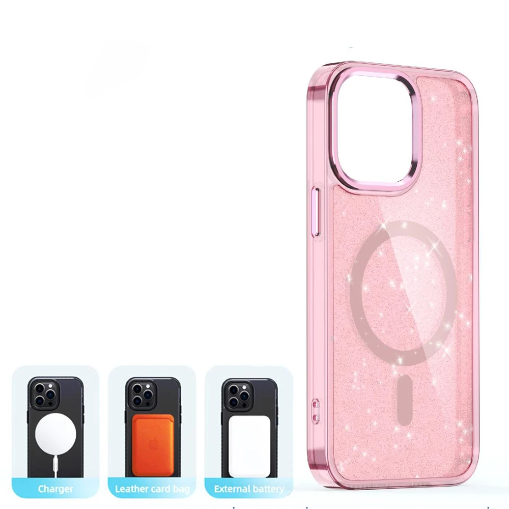 Hurtel Glitter MagSafe Apple iPhone 16 Pro Max – dėklas telefonui rožinės spalvos su blizgučiais