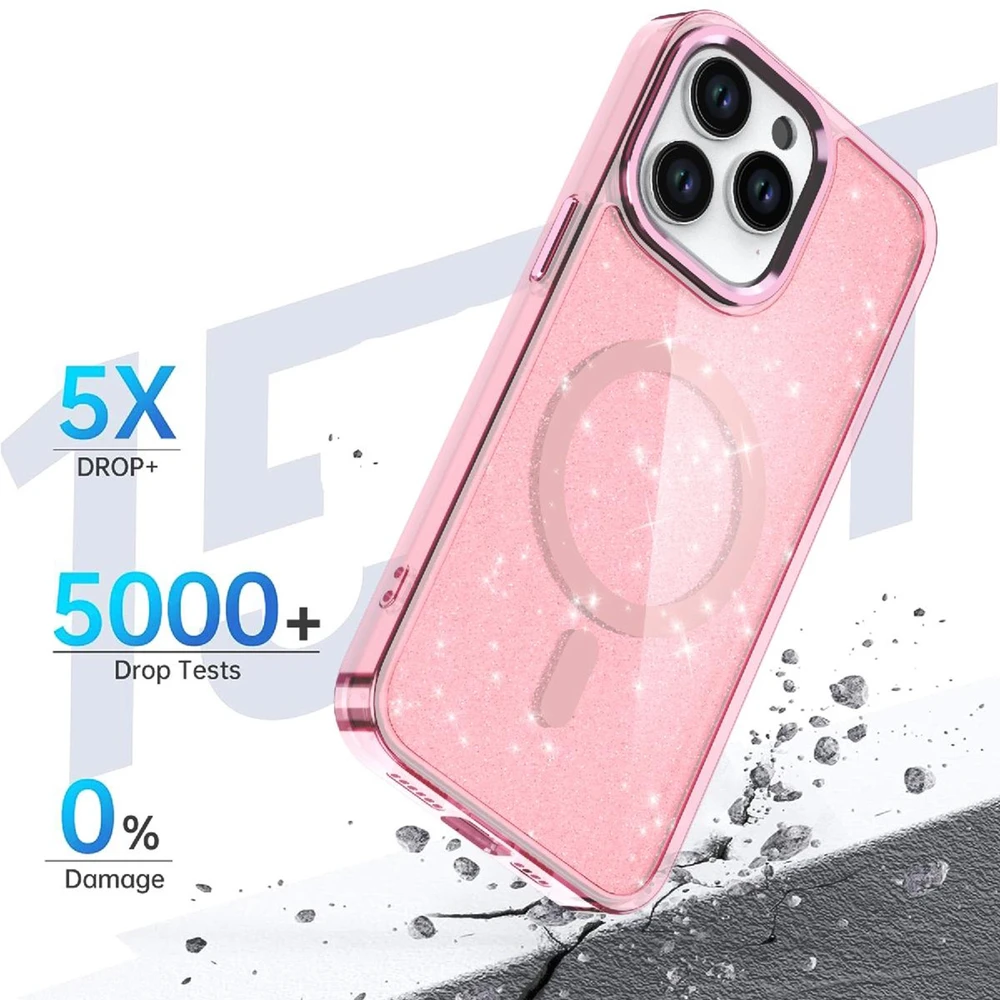 Hurtel Glitter MagSafe Apple iPhone 16 Pro Max – dėklas telefonui rožinės spalvos su blizgučiais