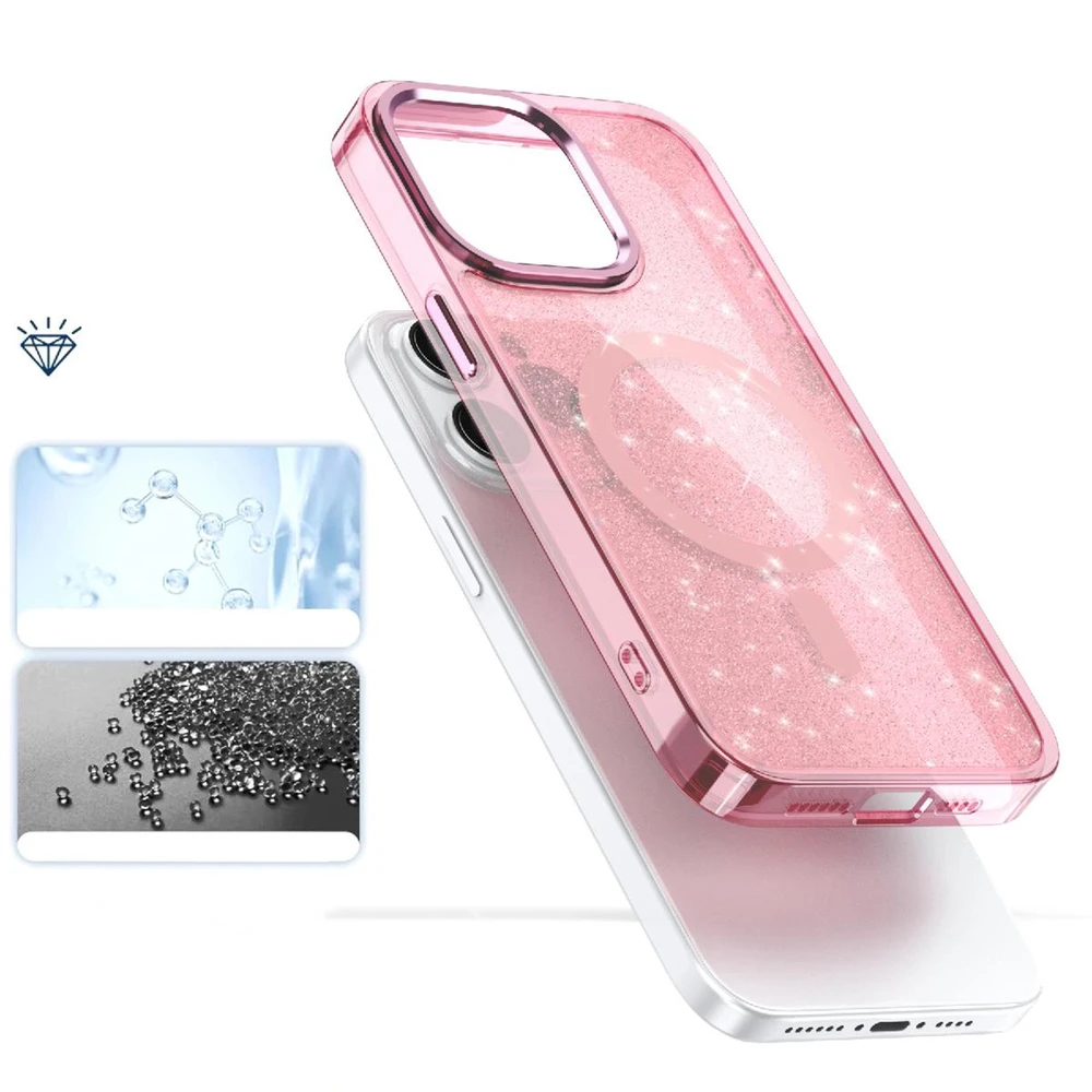 Hurtel Glitter MagSafe Apple iPhone 16 Pro – dėklas telefonui rožinės spalvos