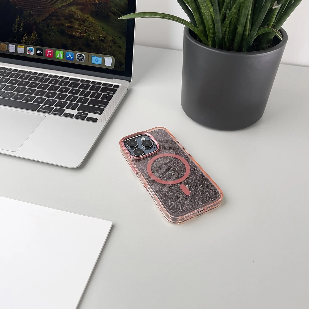 Hurtel Glitter MagSafe Apple iPhone 16 Pro Max – dėklas telefonui rožinės spalvos su blizgučiais