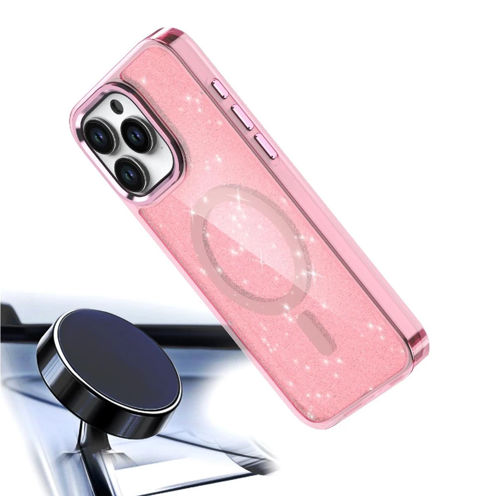 Hurtel Glitter MagSafe Apple iPhone 16 Pro Max – dėklas telefonui rožinės spalvos su blizgučiais