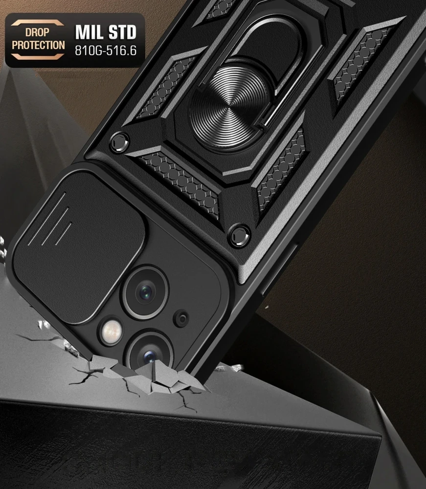 Hurtel Hybrid Armor Camshield su stoveliu Camera Apple iPhone 15 Plus - dėklas telefonui rožinės spalvos