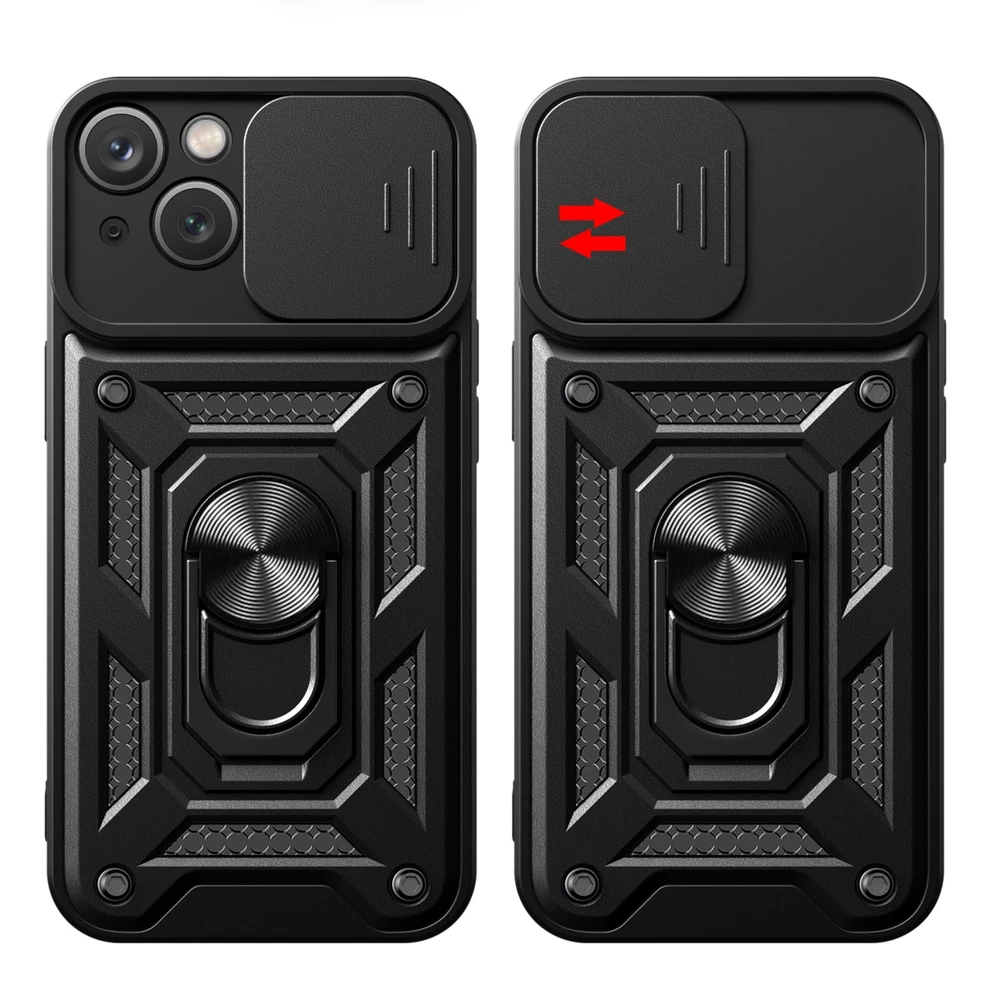 Hurtel Hybrid Armor Camshield su stoveliu Camera Apple iPhone 15 Plus - dėklas telefonui rožinės spalvos