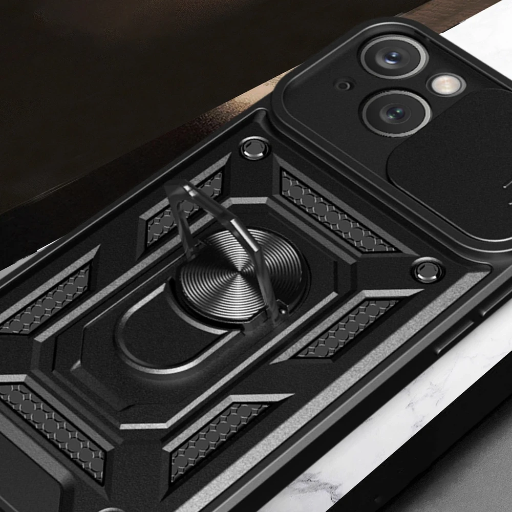 Hurtel Hybrid Armor Camshield su stoveliu Camera Apple iPhone 15 Plus - dėklas telefonui rožinės spalvos