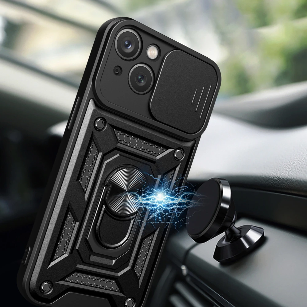 Hurtel Hybrid Armor Camshield su stoveliu Camera Apple iPhone 15 Plus - dėklas telefonui rožinės spalvos