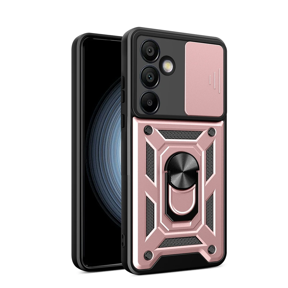 Hurtel Hybrid Armor Camshield su stoveliu ir kameros dangteliu Samsung Galaxy A26 – dėklas telefonui rožinės spalvos