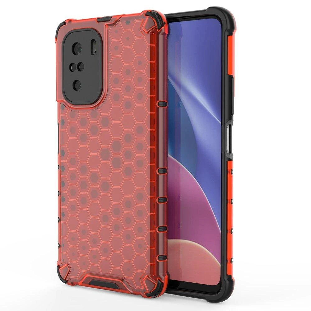 Hurtel Honeycomb dėklas skirtas Xiaomi Redmi K40 Pro+ / K40 Pro / K40 / Poco F3, raudonas