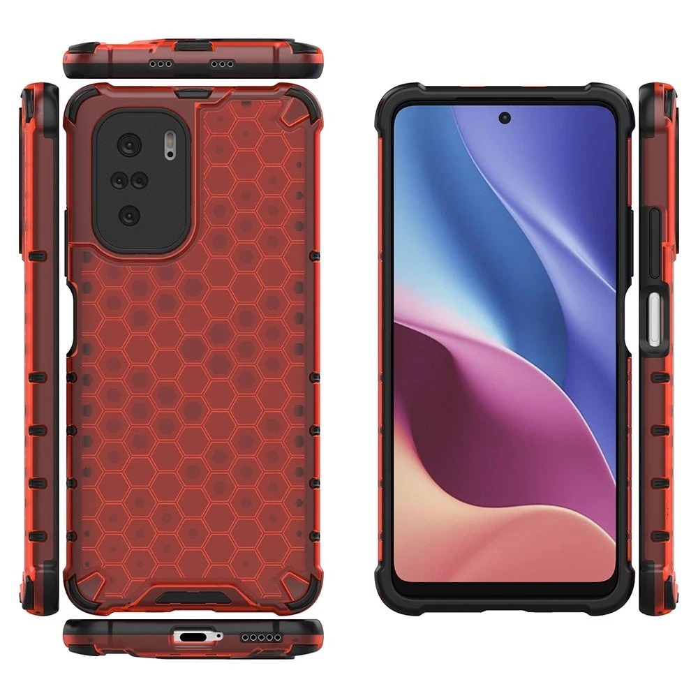 Hurtel Honeycomb dėklas skirtas Xiaomi Redmi K40 Pro+ / K40 Pro / K40 / Poco F3, raudonas