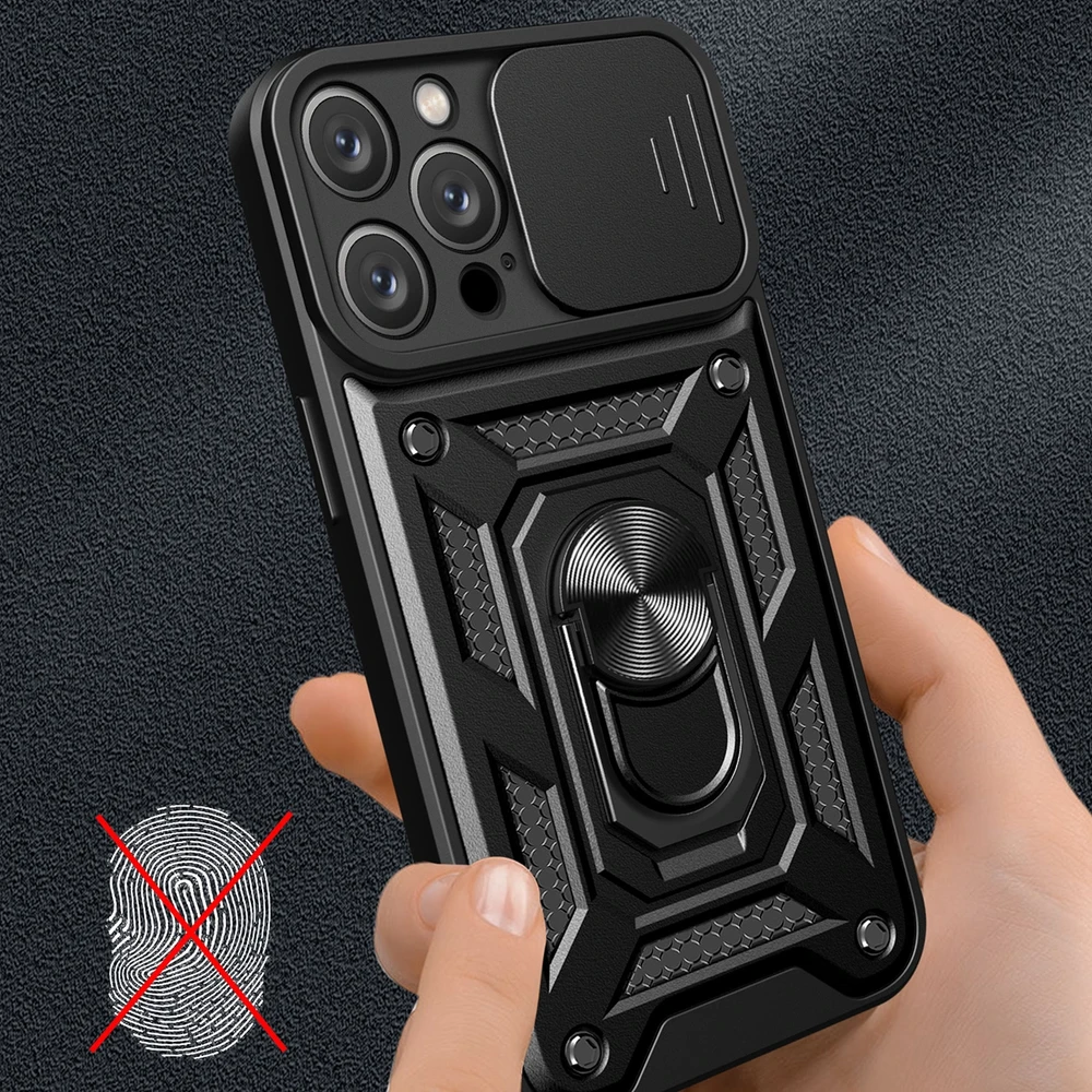 Hurtel Hybrid Armor Camshield Apple iPhone 16 Pro Max Armored Camera Cover and Stand – dėklas telefonui juodos spalvos