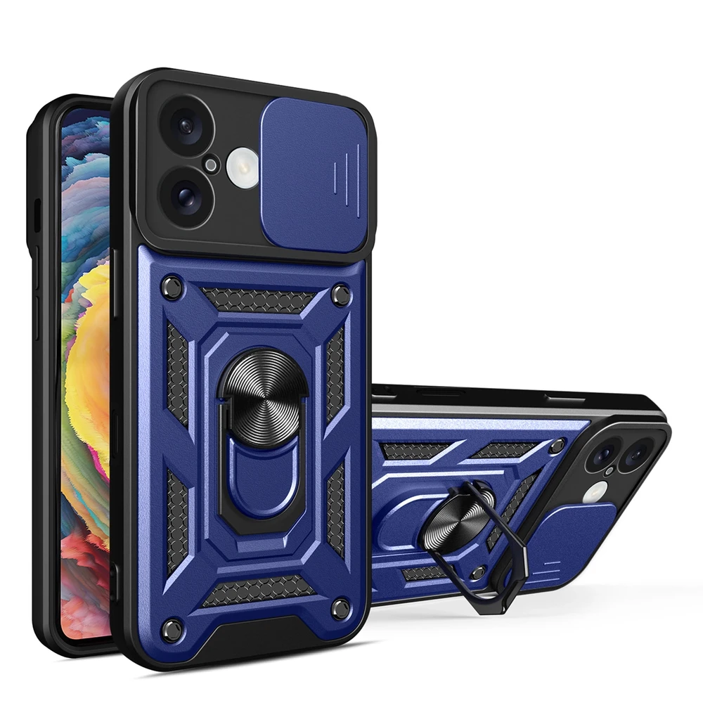 Hurtel Hybrid Armor Camshield Apple iPhone 16 Camera Cover and Stand – dėklas teleofnui mėlynos spalvos