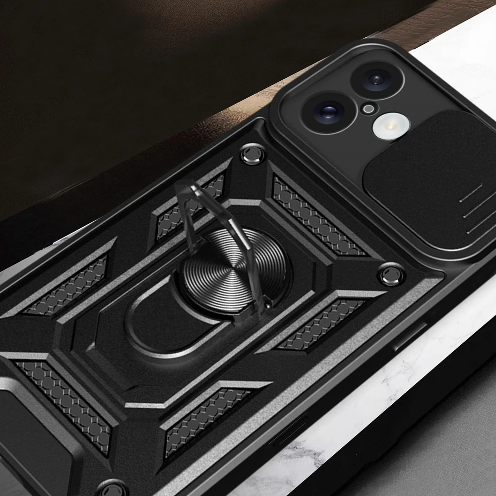 Hurtel Hybrid Armor Camshield Apple iPhone 16 Armored Camera Cover and Stand – dėklas telefonui juodos spalvos