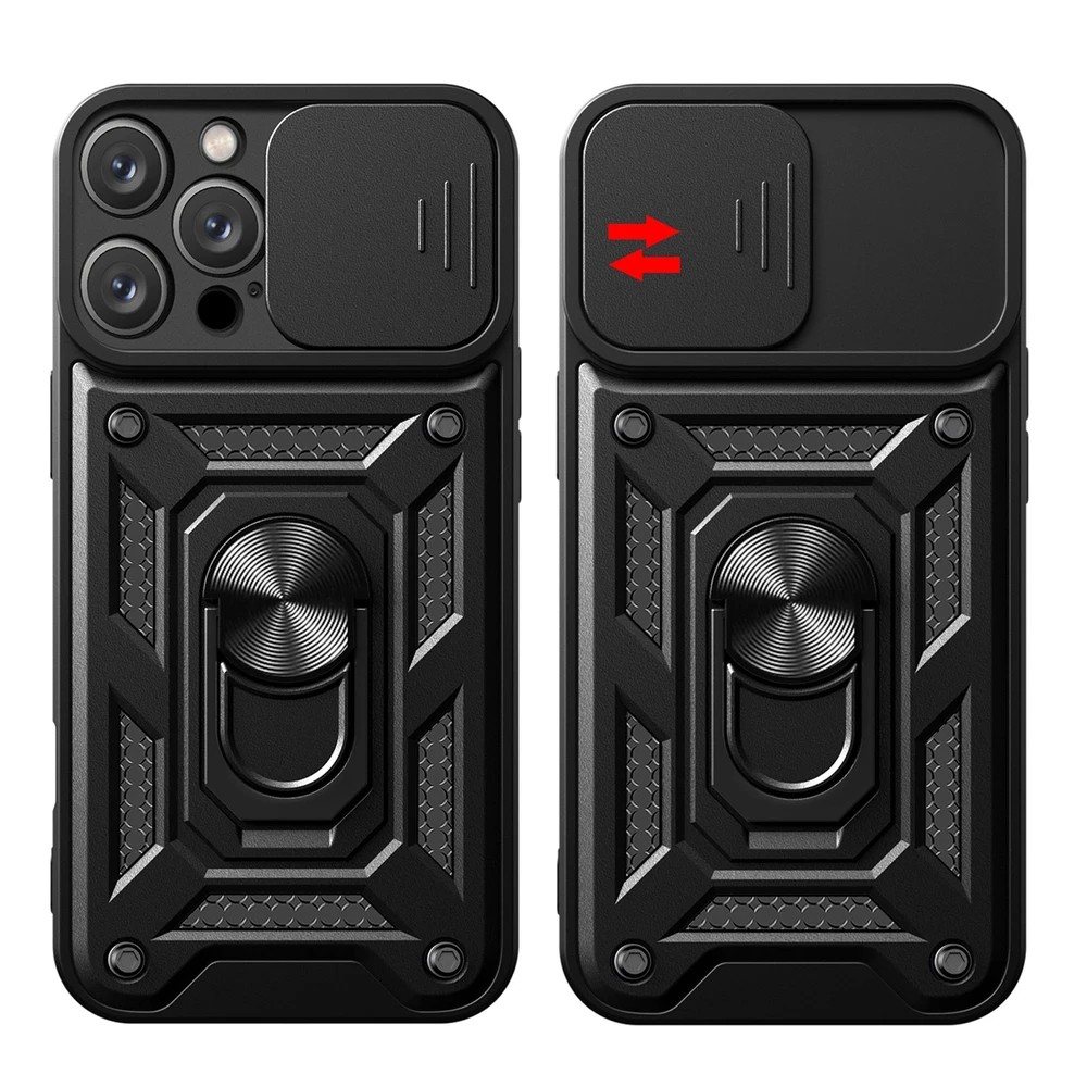 Hurtel Hybrid Armor Camshield Apple iPhone 16 Pro Camera Cover and Stand – dėklas telefonui juodos spalvos
