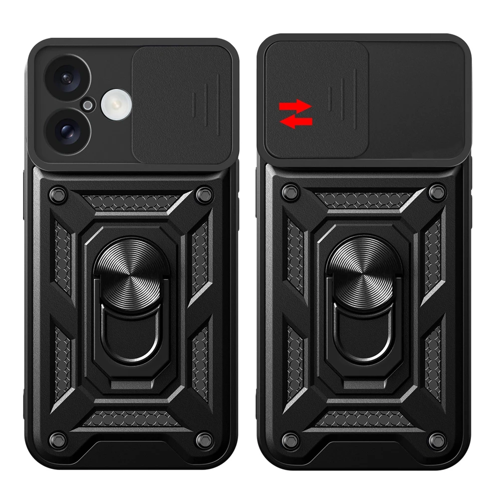 Hurtel Hybrid Armor Camshield Apple iPhone 16 Armored Camera Cover and Stand – dėklas telefonui juodos spalvos