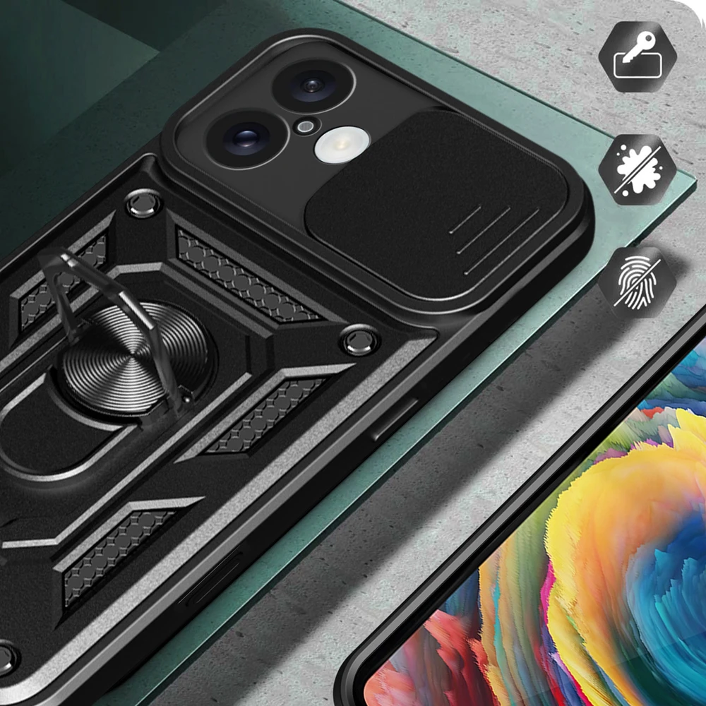 Hurtel Hybrid Armor Camshield Apple iPhone 16 Armored Camera Cover and Stand – dėklas telefonui juodos spalvos