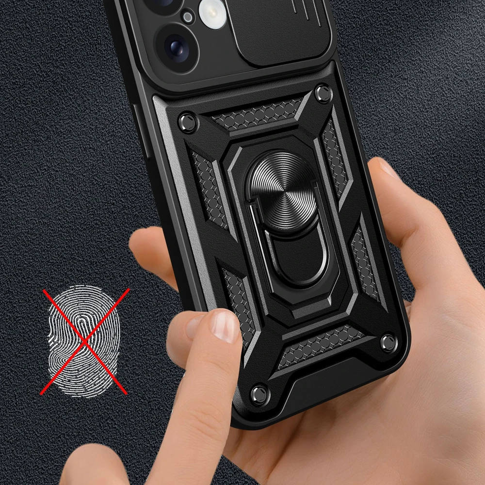 Hurtel Hybrid Armor Camshield Apple iPhone 16 Armored Camera Cover and Stand – dėklas telefonui juodos spalvos