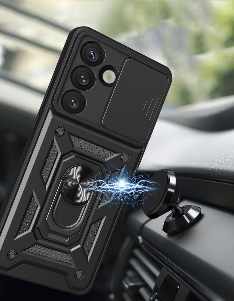 Hurtel Hybrid Armor Camshield Samsung Galaxy S25 – dėklas telefonui juodos spalvos