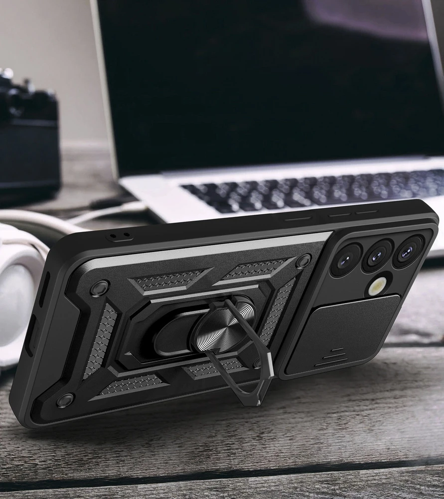 Hurtel Hybrid Armor Camshield Samsung Galaxy S25 – dėklas telefonui juodos spalvos
