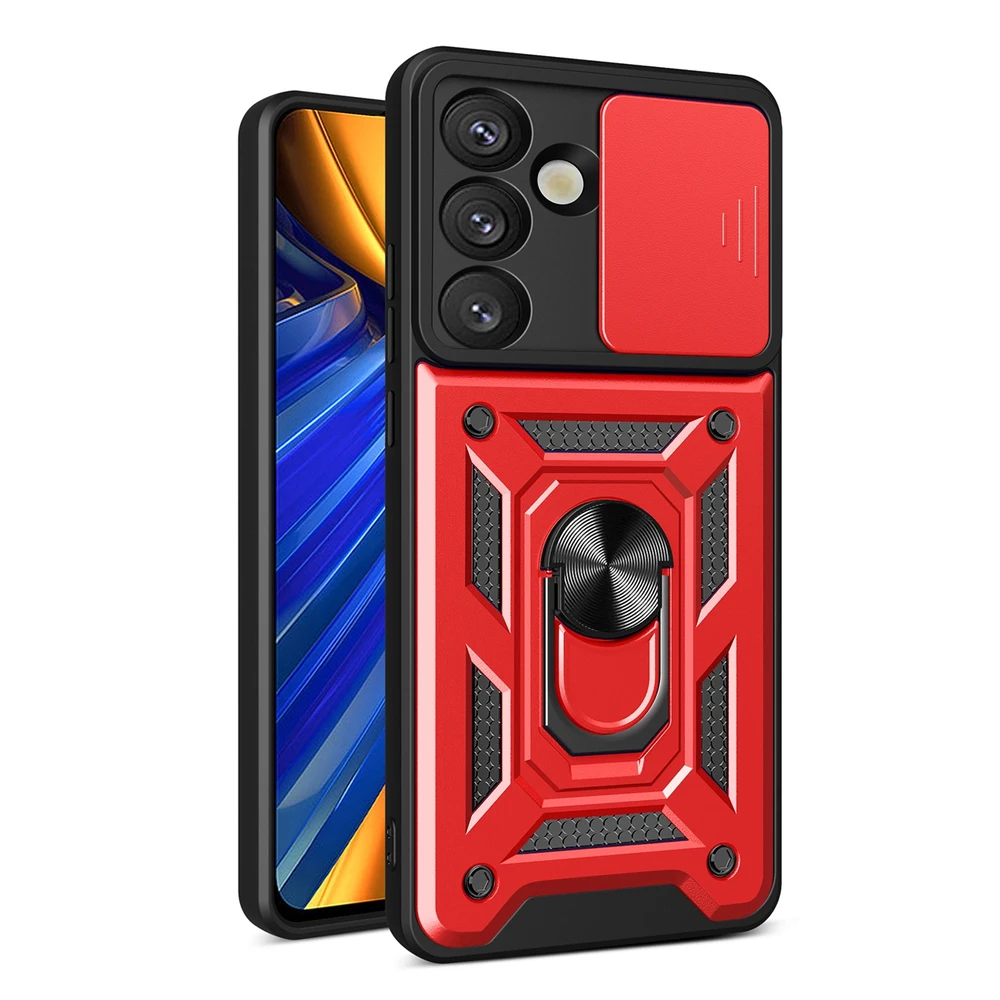 Hurtel Hybrid Armor Camshield Samsung Galaxy S25 – dėklas telefonui raudonos spalvos