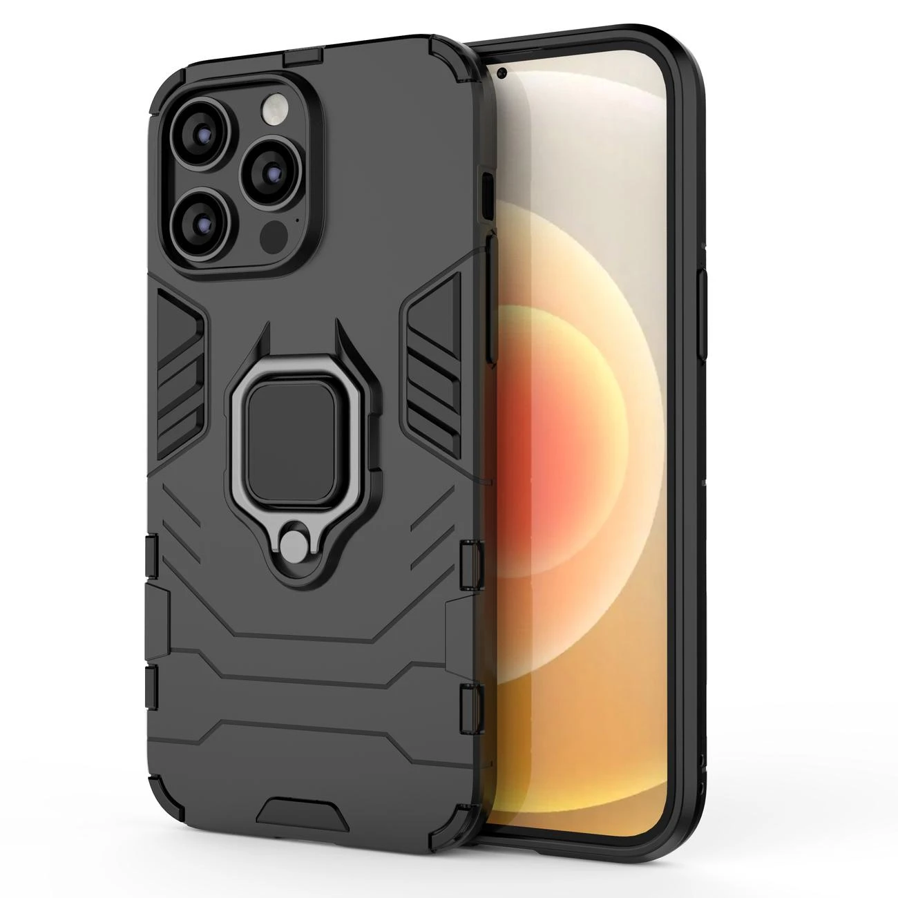 Hurtel Ring Armor dėklas telefonui Apple iPhone 14 Pro Max armored magnetic holder ring juodos spalvos