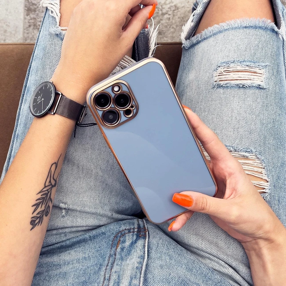 Hurtel Lighting dėklas skirtas iPhone 12 Pro Max, mėtų spalvos su auksniu rėmeliu