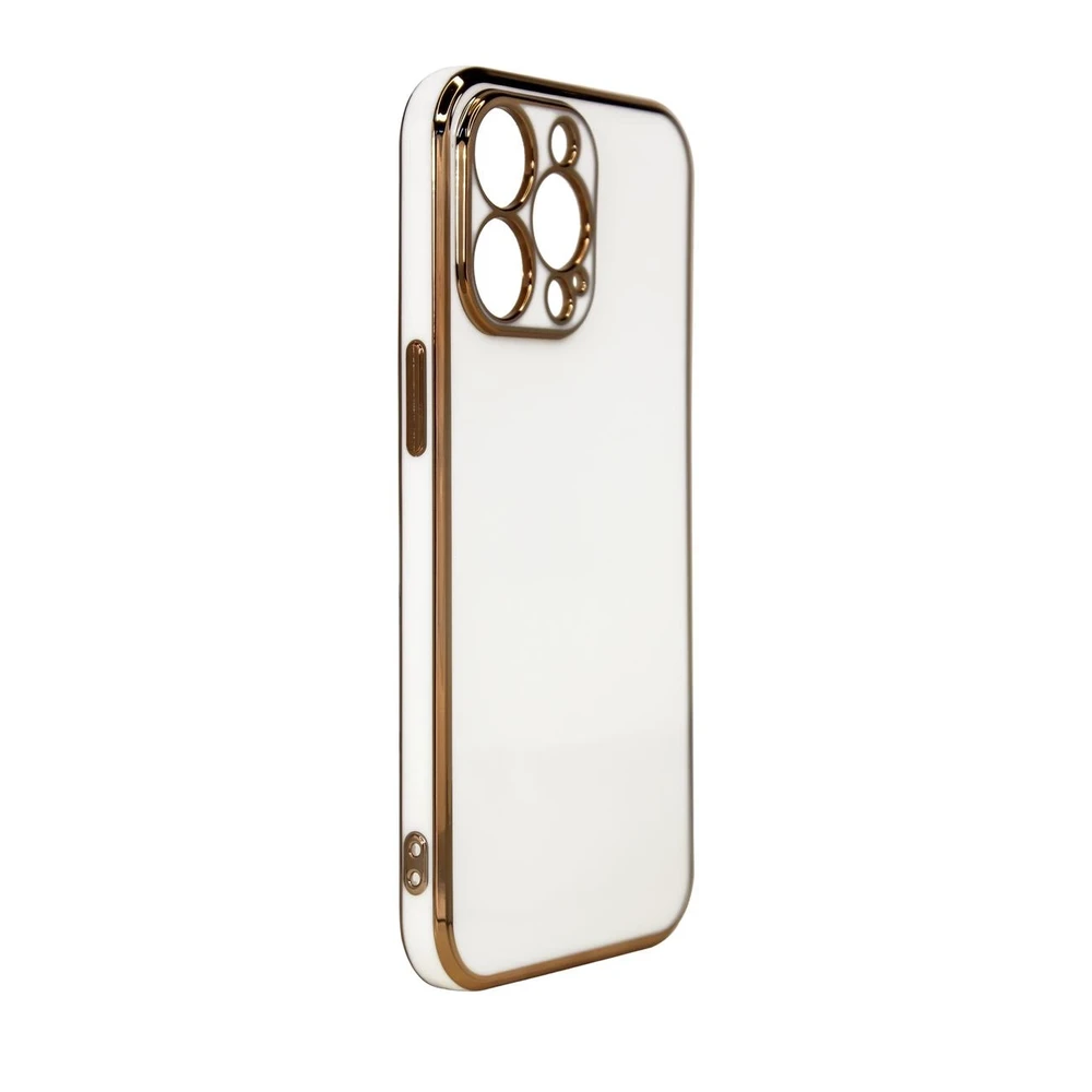 Hurtel Lighting dėklas skirtas Samsung Galaxy A12 5G, baltos spalvos su auksniu rėmeliu