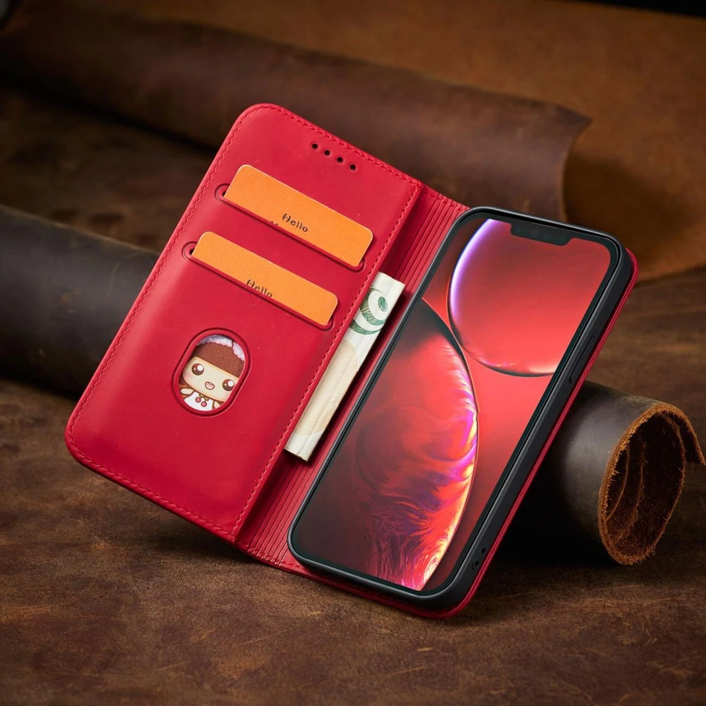 Hurtel Magnet atverčiamas dėklas skirtas iPhone 14 Plus, raudonas