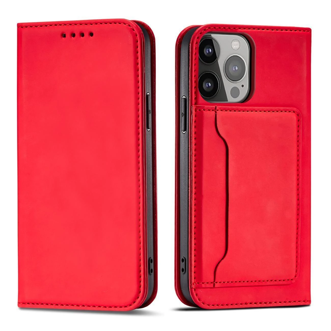 Dėklas Hurtel Magnet Card Samsung Galaxy S23 Plus atverčiamas su stoveliu red