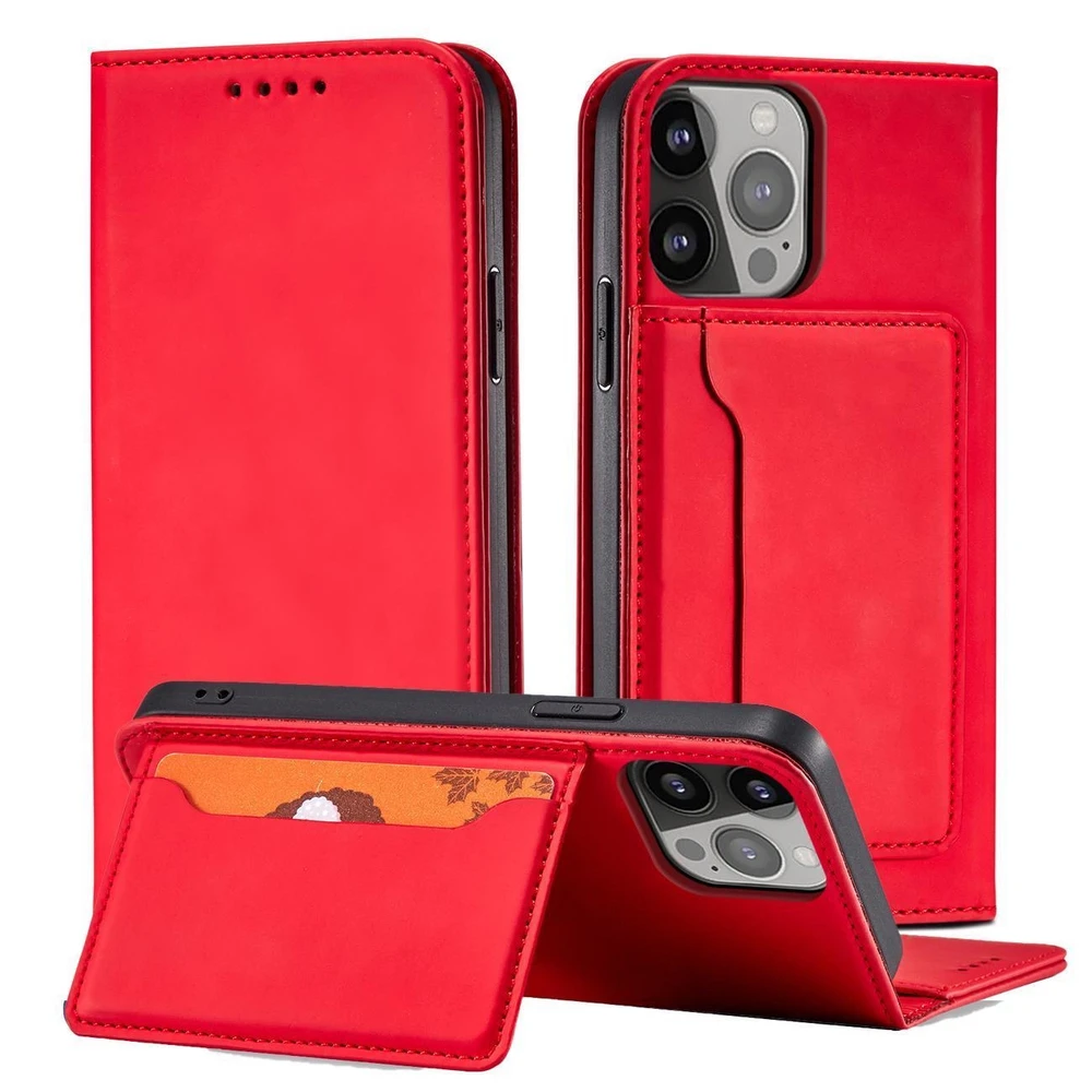 Dėklas Hurtel Magnet Card Samsung Galaxy S23 Plus atverčiamas su stoveliu red