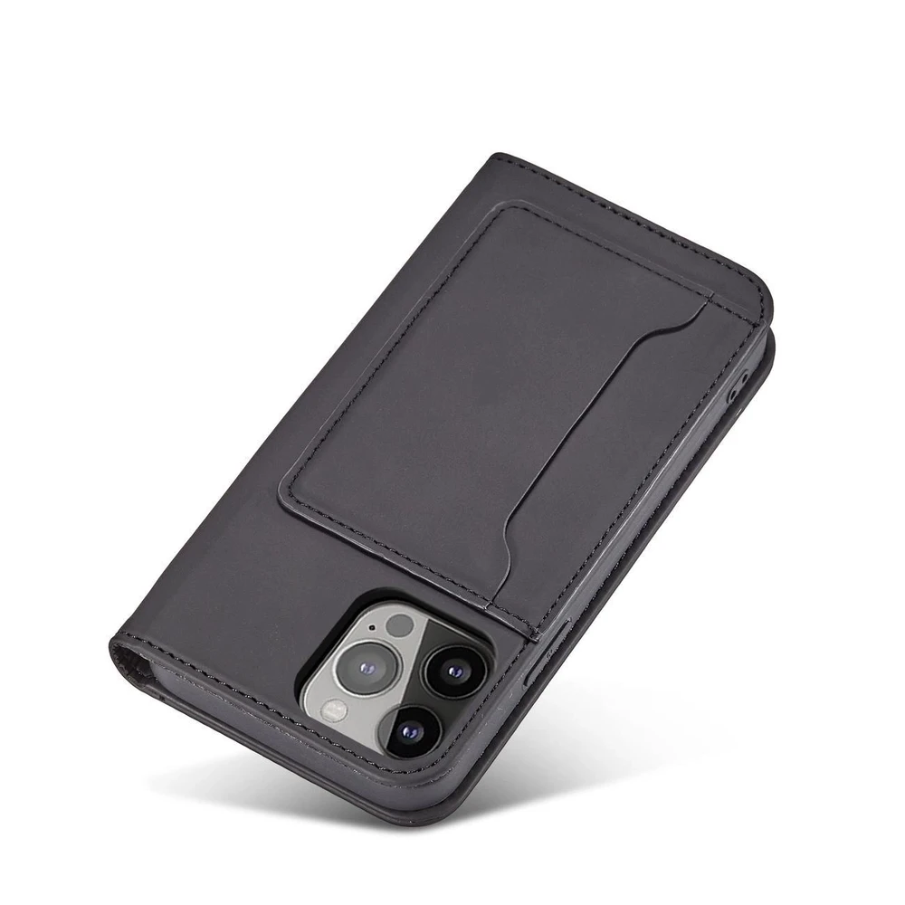 Hurtel Magnet Card dėklas case Apple iPhone 14 Pro Max flip cover wallet stand dėklas telefonui juodos spalvos