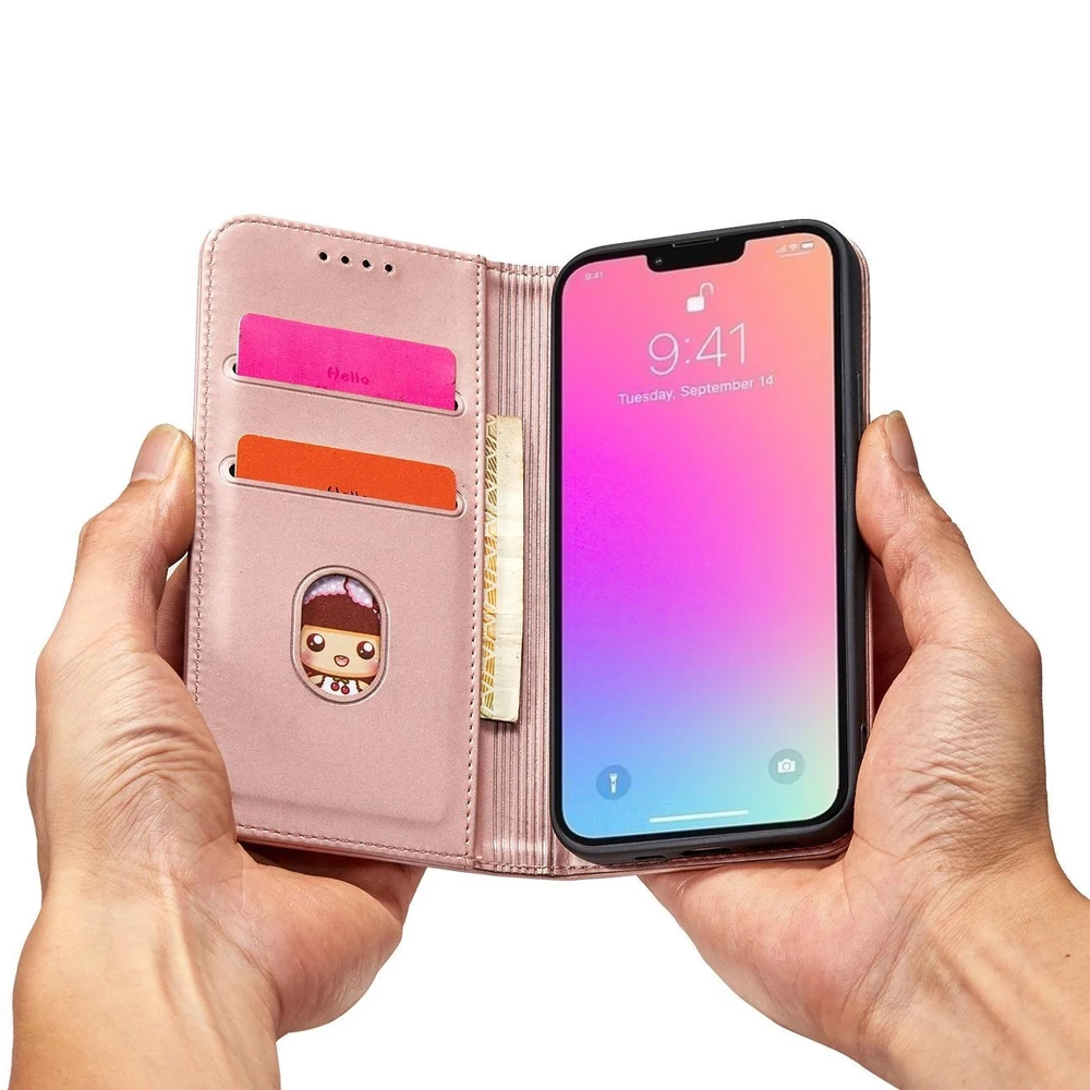 Hurtel Magnet Card dėklas skirtas iPhone 14 Pro Max, rožinis
