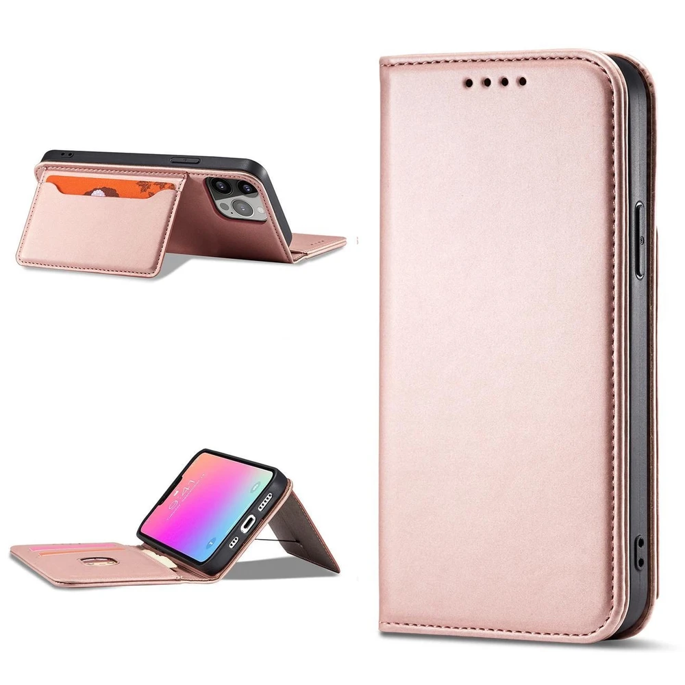 Hurtel Magnet Card dėklas skirtas iPhone 13 Pro Max, rožinis