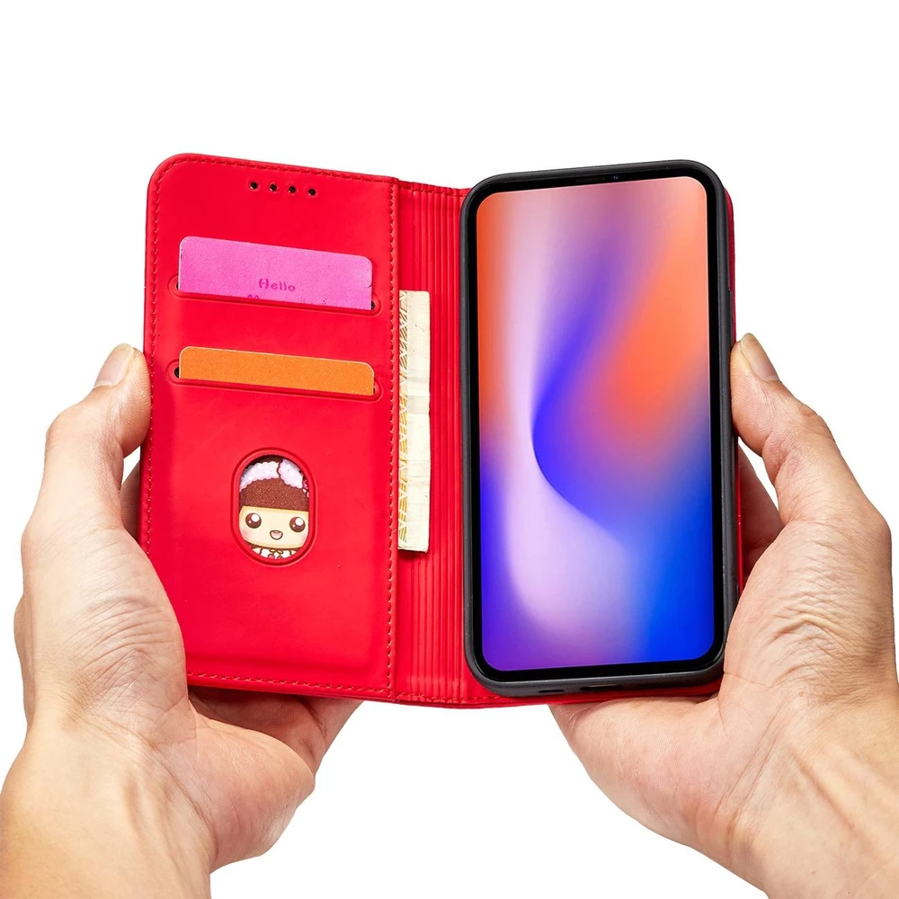 Hurtel Magnet Card dėklas skirtas iPhone 12 Pro Max, raudonas