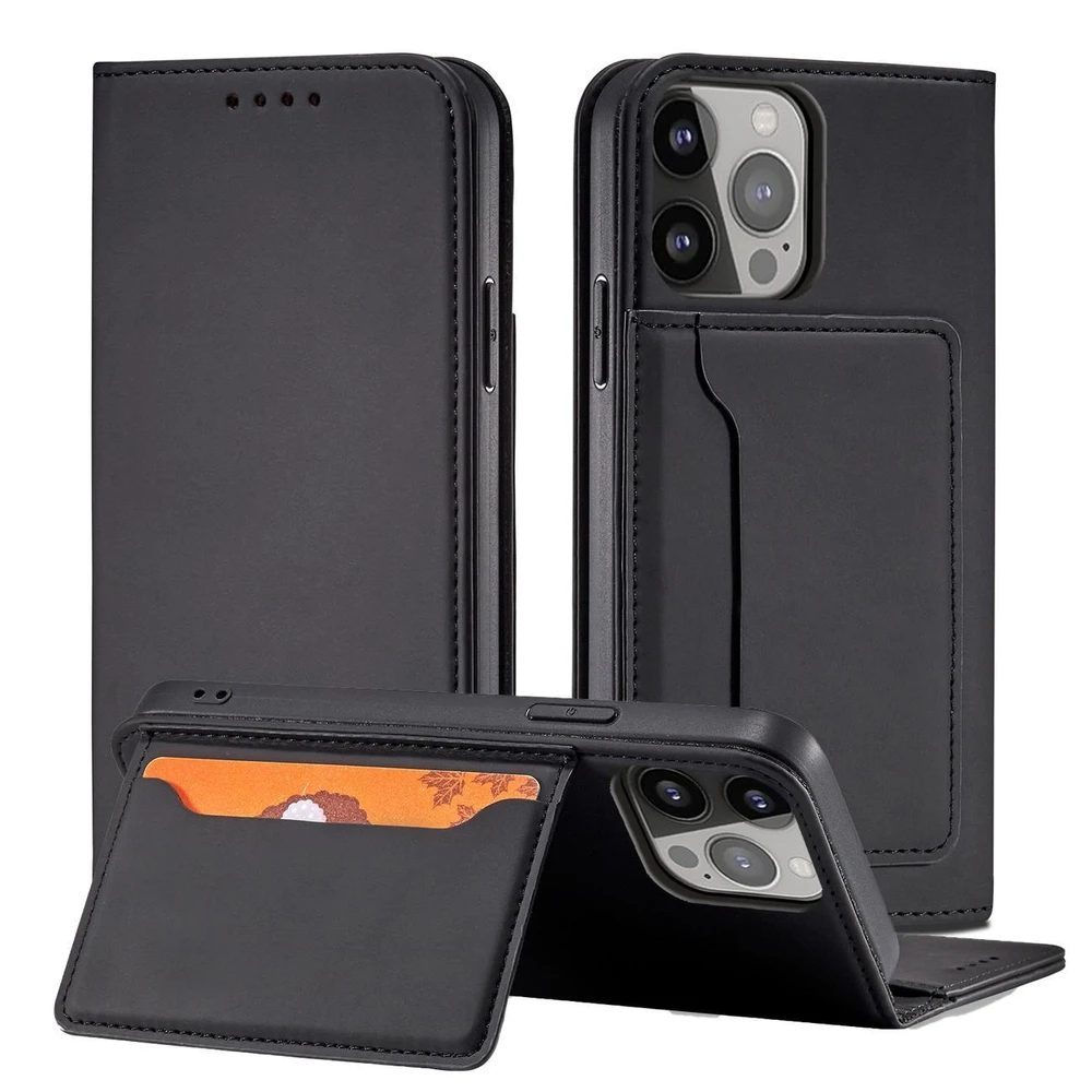 Hurtel Magnet Card dėklas skirtas iPhone 13 Pro Max, juodas