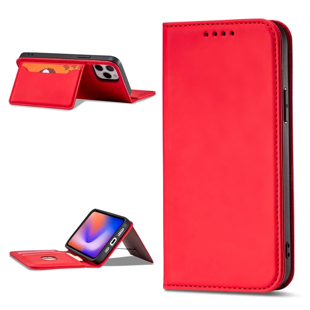 Hurtel Magnet Card dėklas skirtas iPhone 12 Pro Max, raudonas