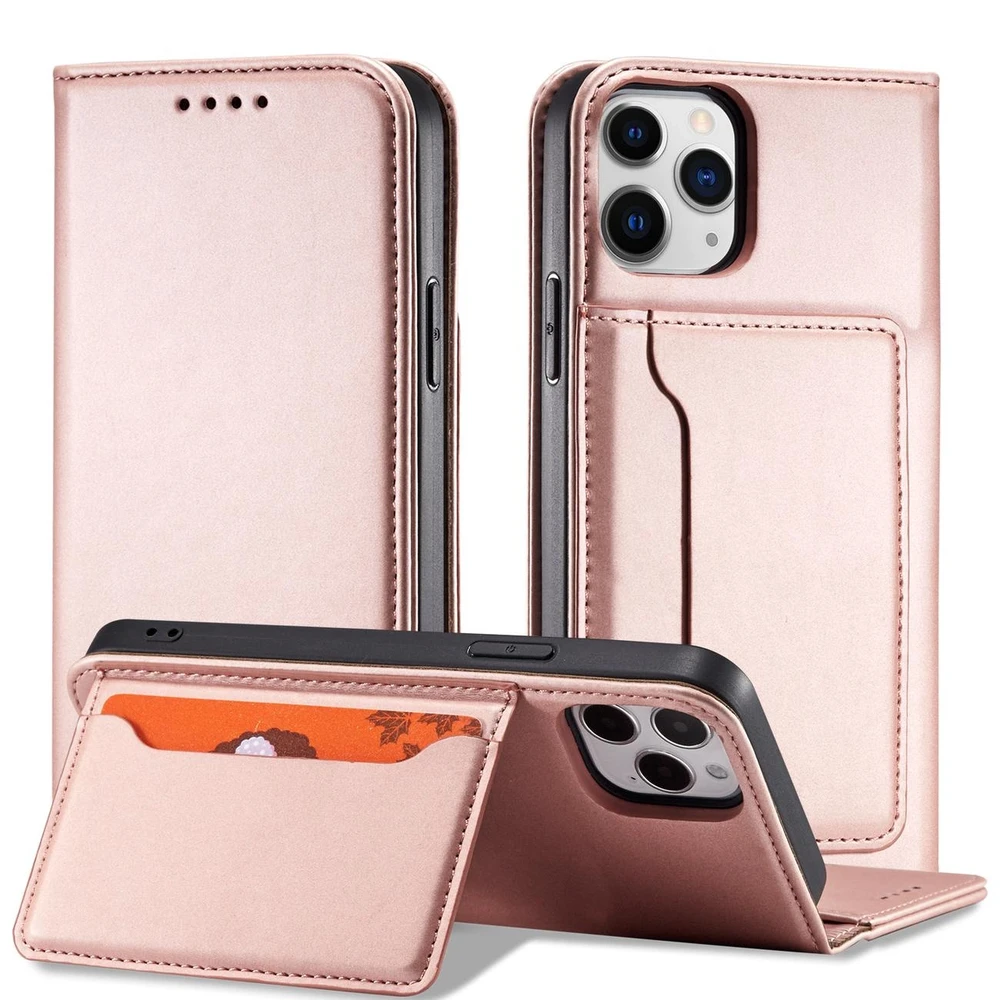 Hurtel Magnet Card dėklas skirtas iPhone 12 Pro Max, rožinis