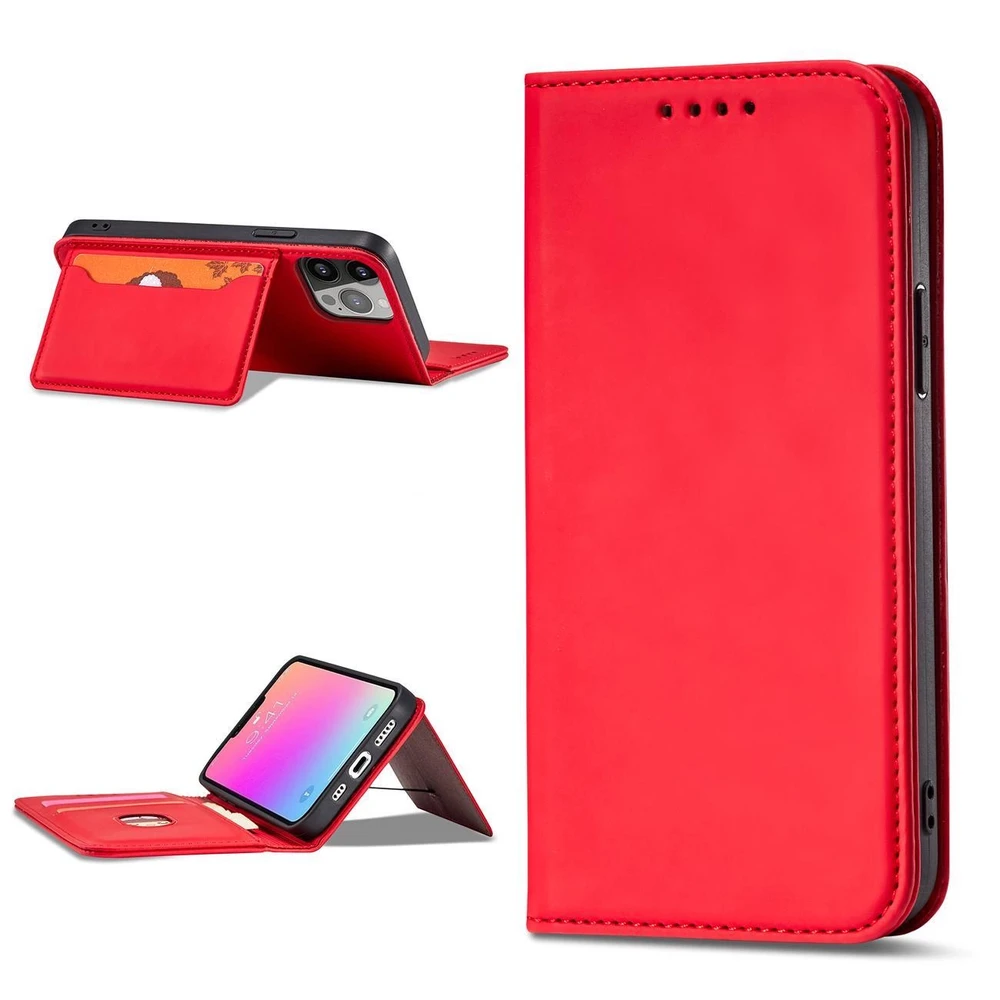 Hurtel Magnet Card dėklas skirtas iPhone 14 Plus, raudonas
